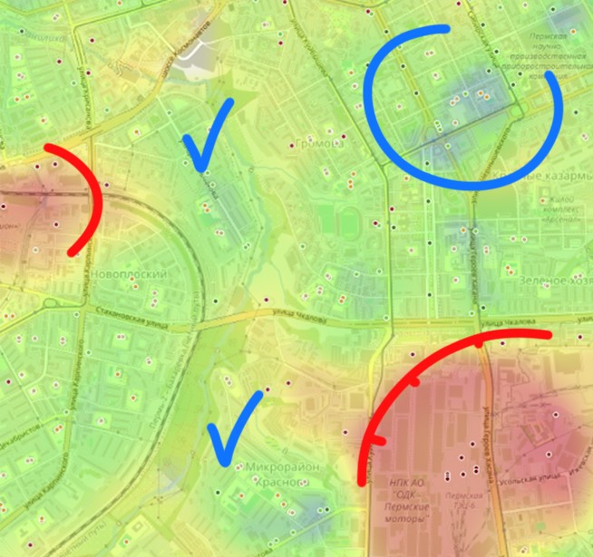 Пример тепловой карты с анализом районов